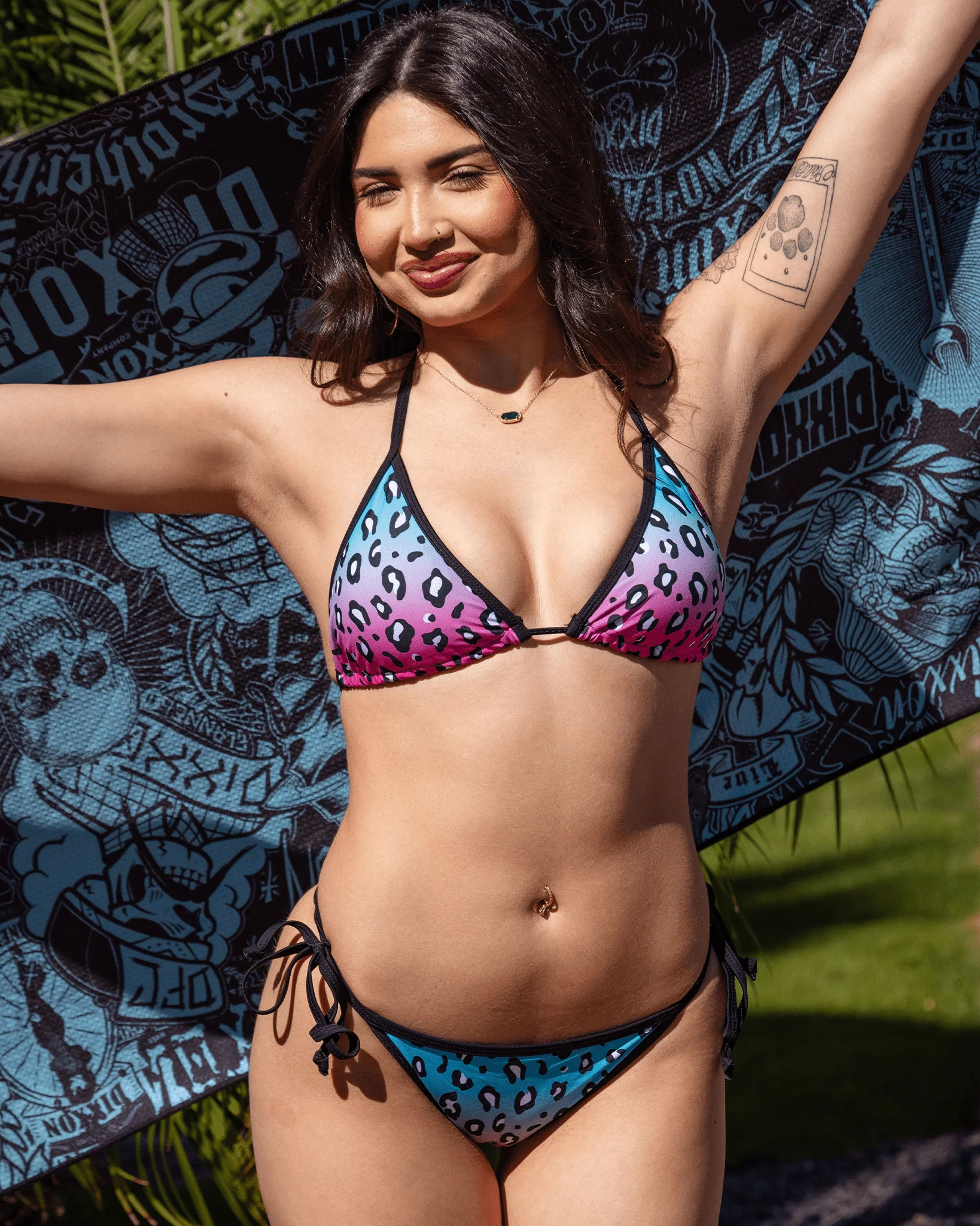 Women's Cougar Hunter String Bikini Bottom - Pink & Aqua - Image 4