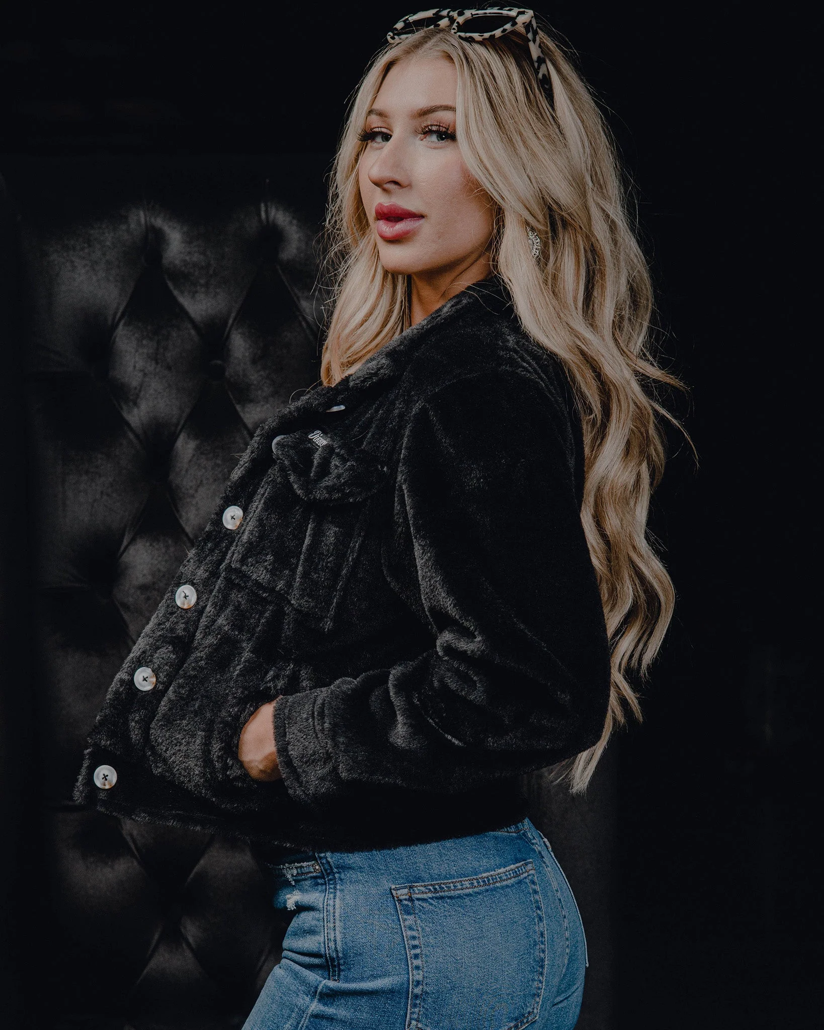 Women's Cropped Shacket - Black - Image 3