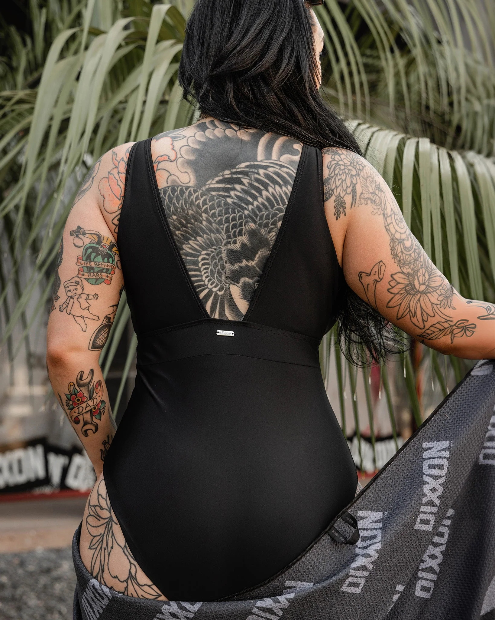 Women's Essential V-Neck One Piece - Black - Image 2