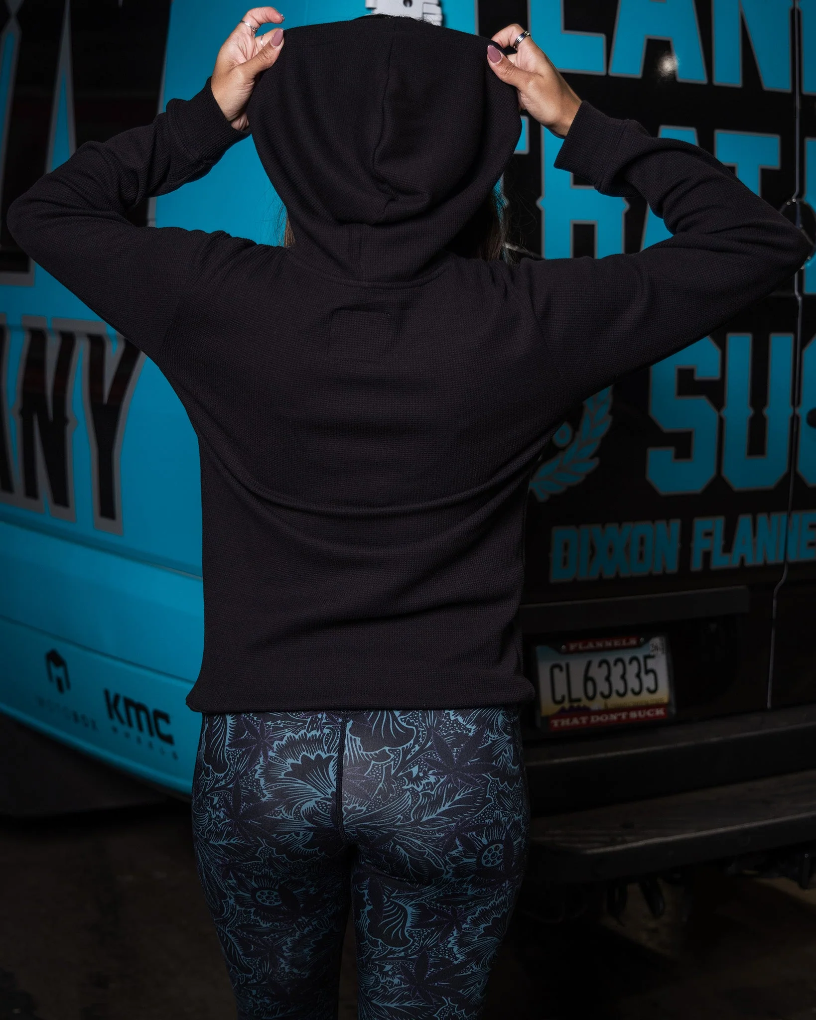 Women's Waffle Knit Pullover Hoodie - Retro Black - Image 4