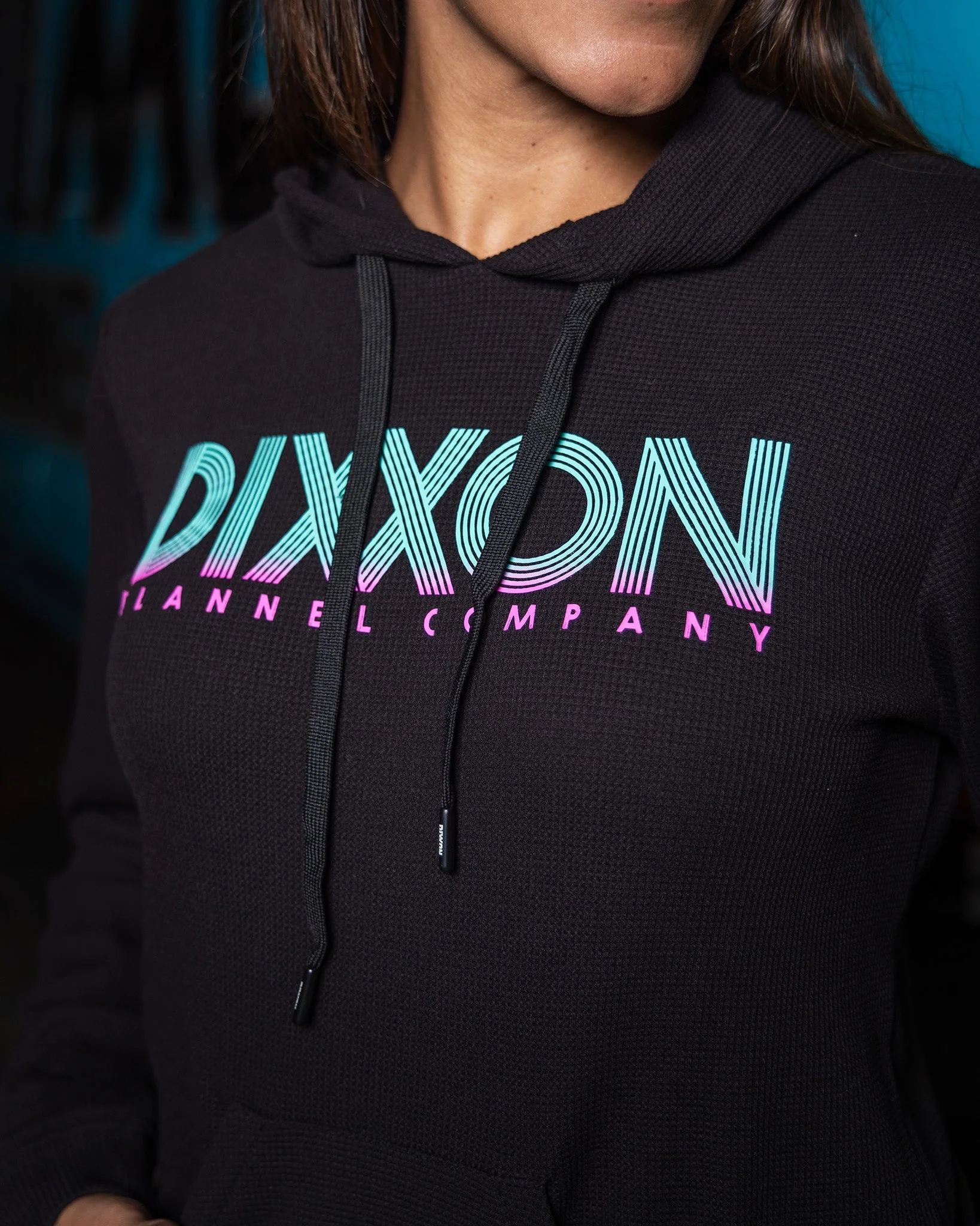Women's Waffle Knit Pullover Hoodie - Retro Black - Image 5