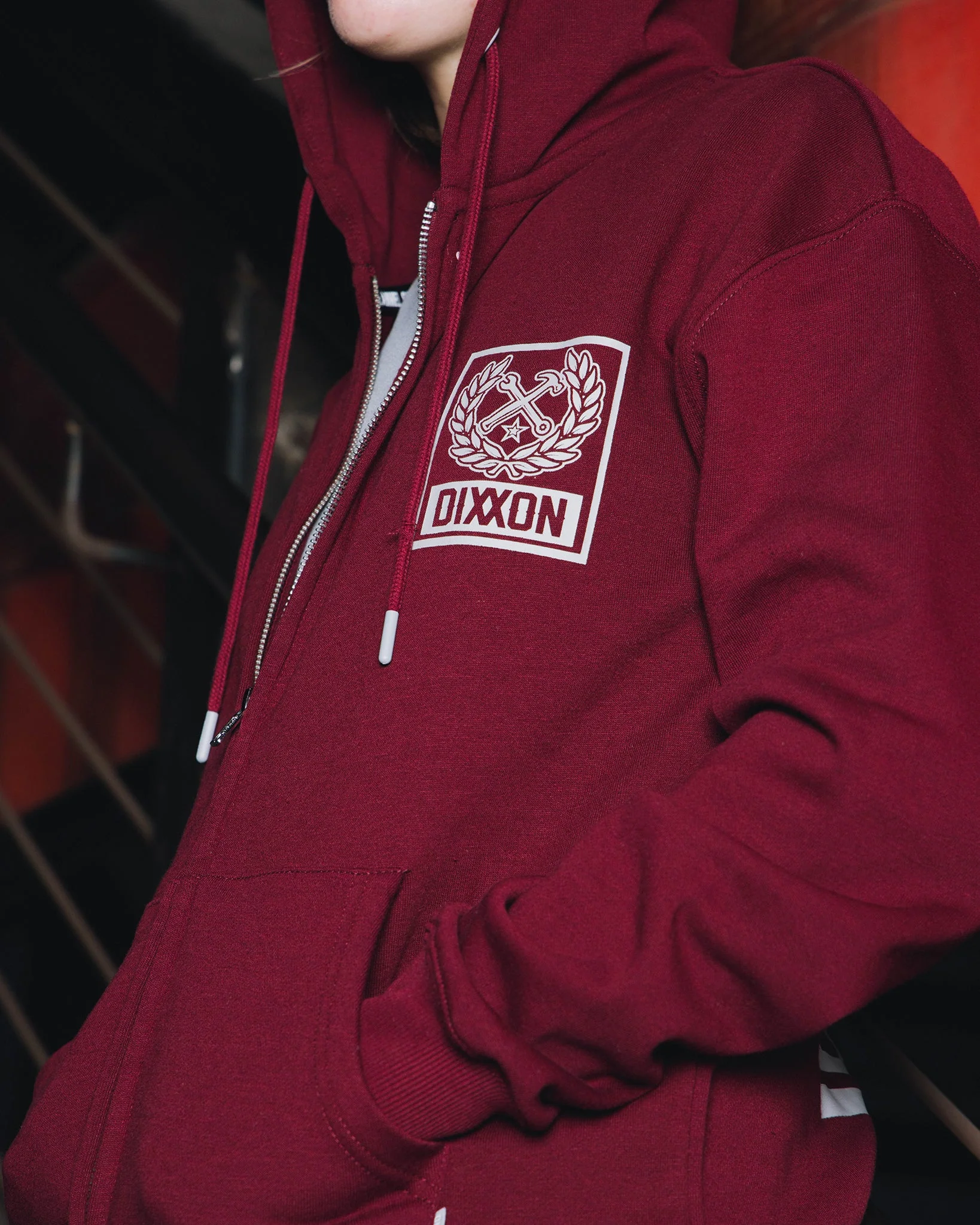 Women's Gray Box Crest Zip Up - Maroon - Image 3