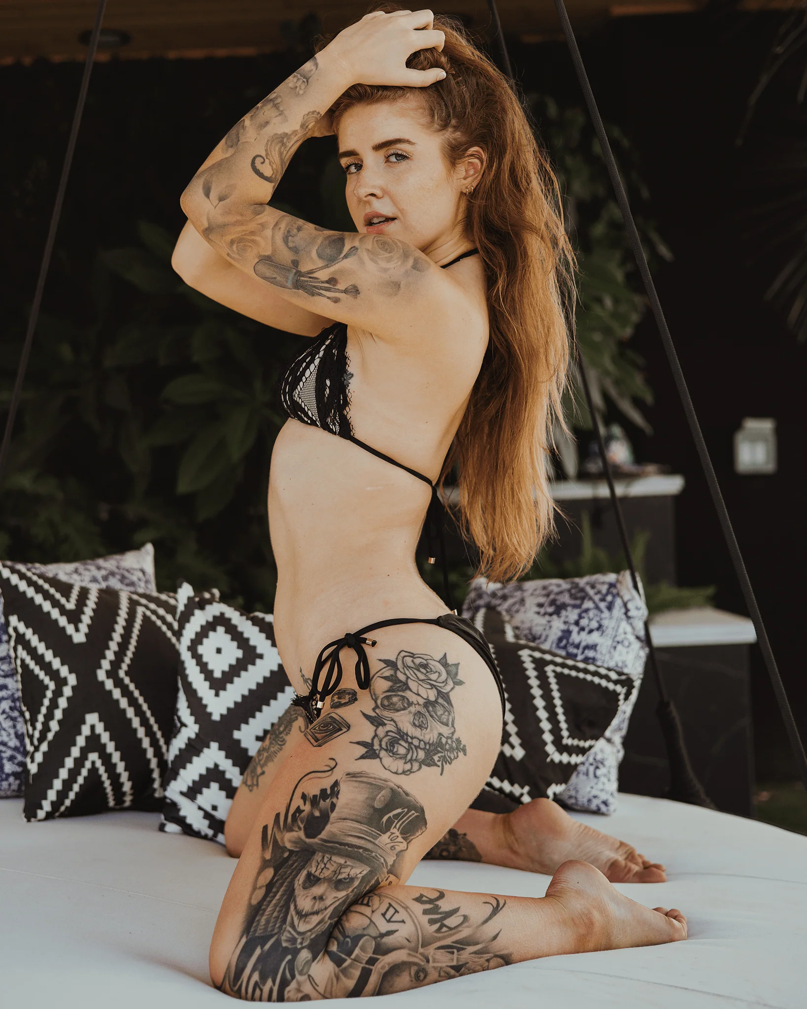Women's Lace String Bikini Bottom - Black - Image 3