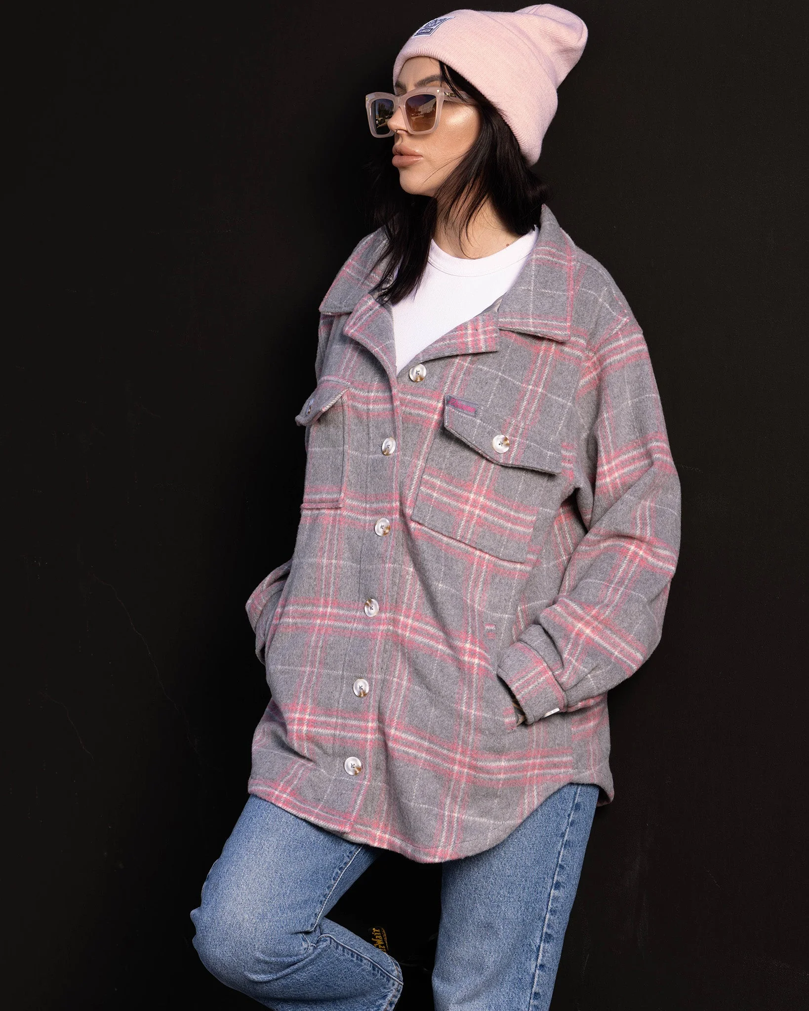 Women's Long Shacket - Gray & Pink - Image 6