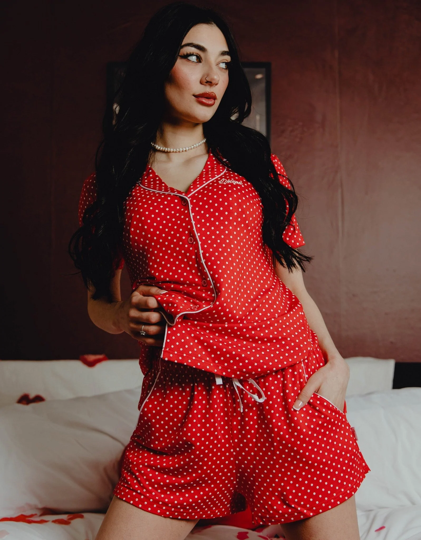 Women's Milton Button Up Pajama Top - Red & White - Image 2