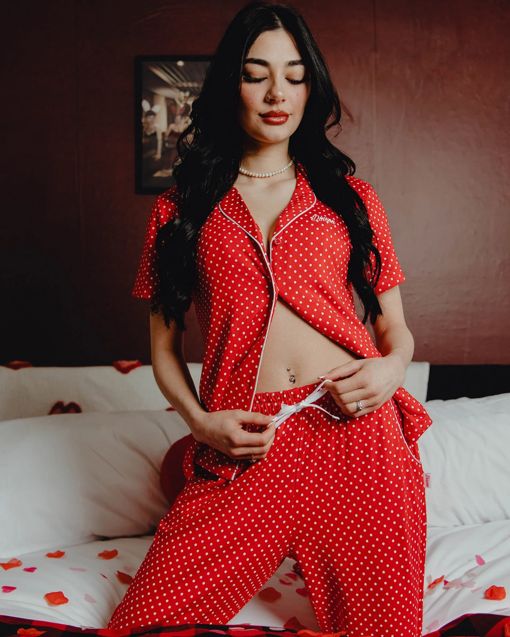 Women's Milton Button Up Pajama Top - Red & White - Image 5