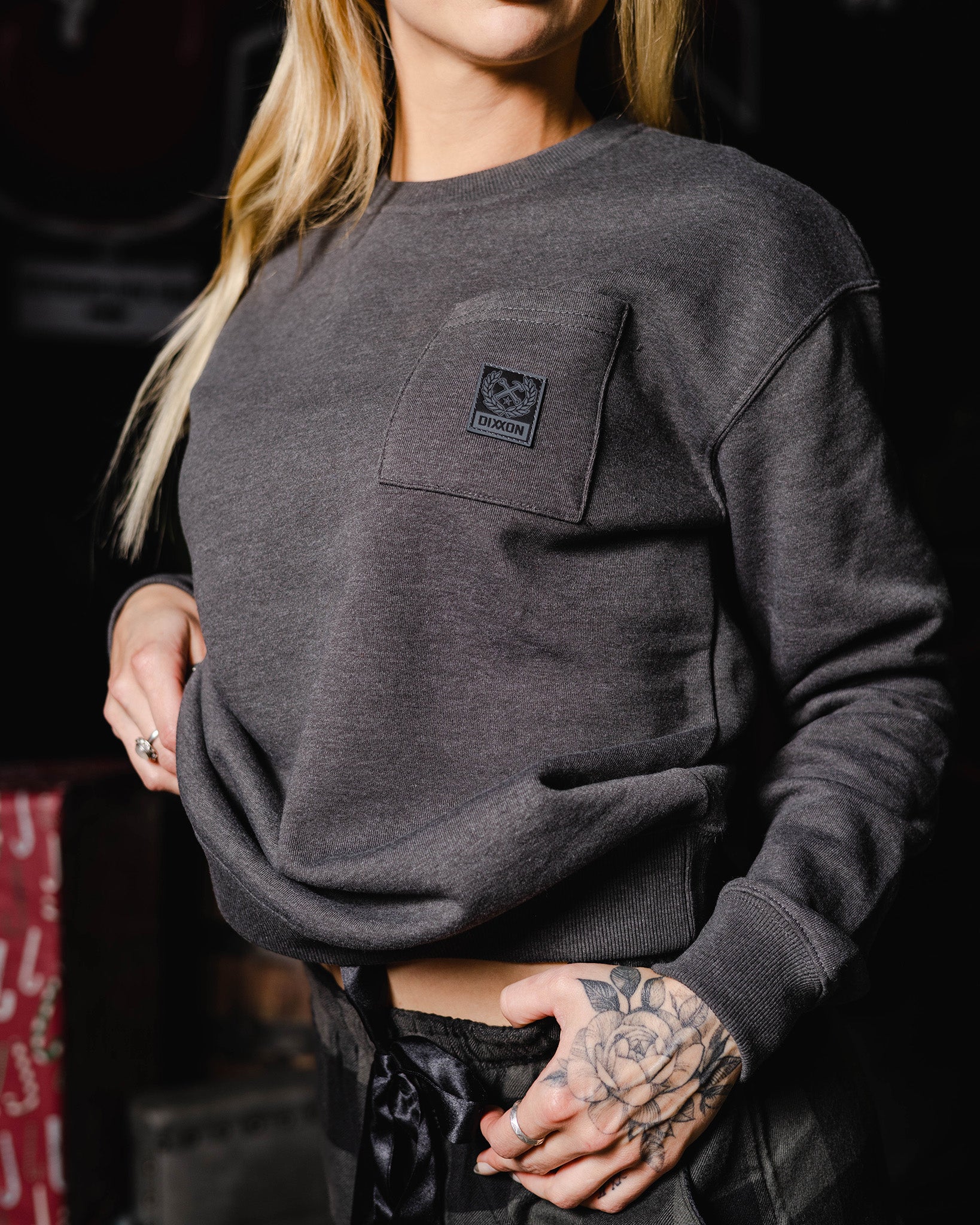Women's Pocket Crewneck Sweatshirt - Heather Charcoal - Image 4