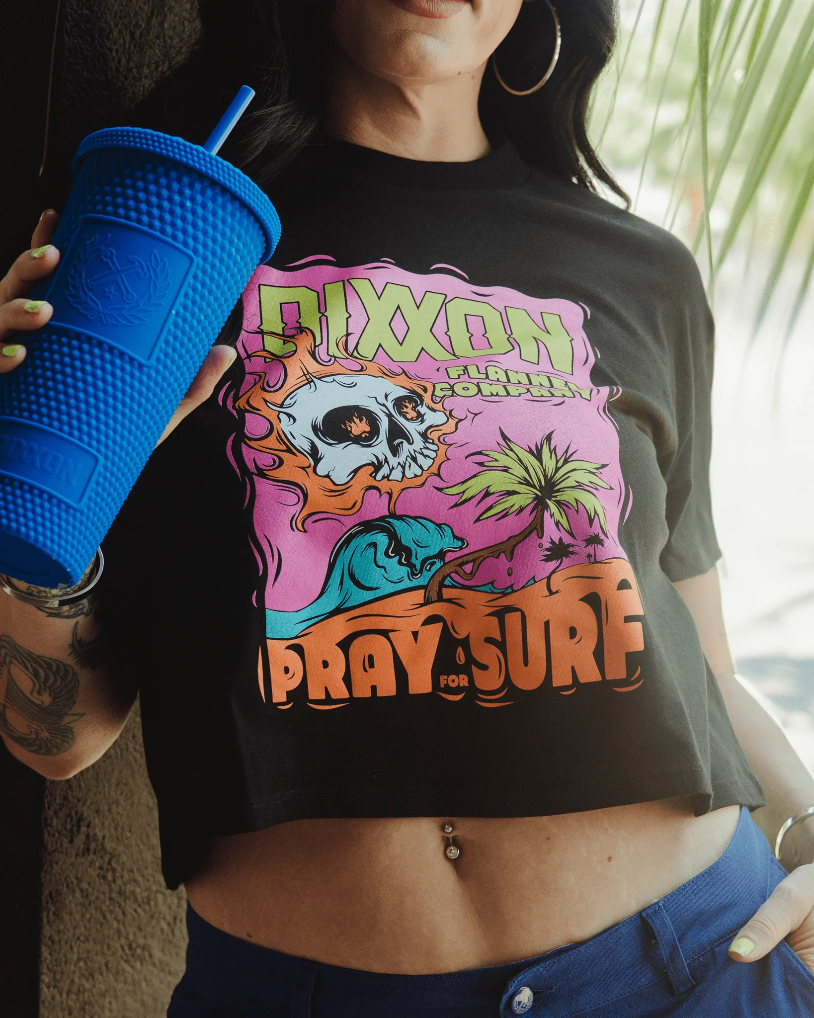 Women's Pray For Surf Crop Top - Black - Image 2