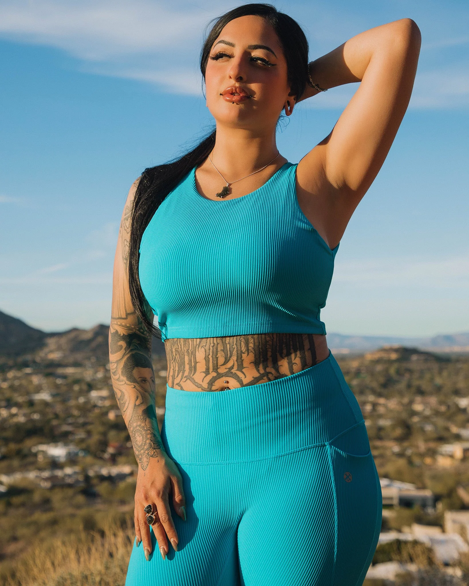 Women's Ribbed Crop Top - Blue - Image 4
