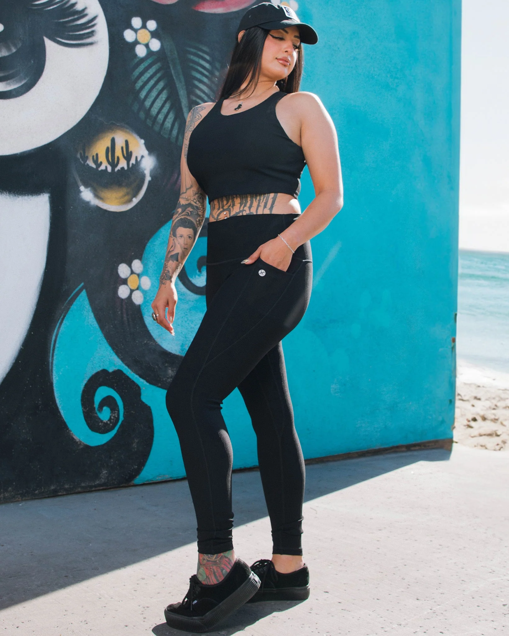 Women's Ribbed Leggings - Black - Image 5