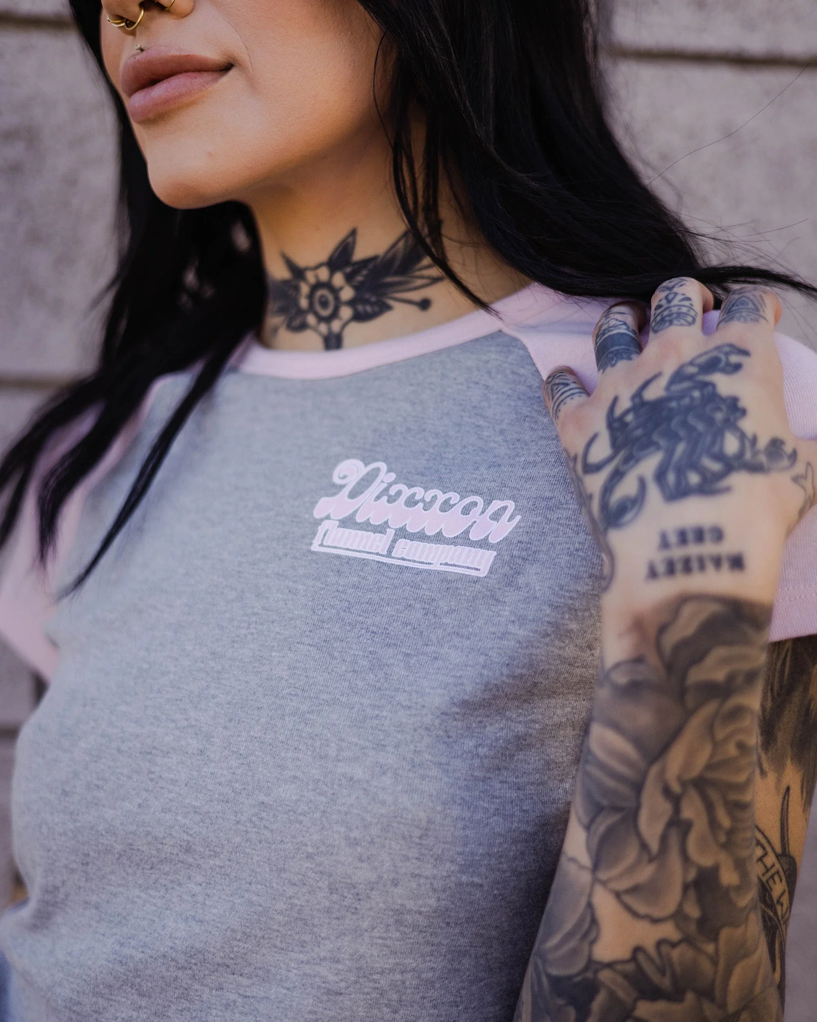 Women's Stardust Raglan Tee - Gray & Pink - Image 3