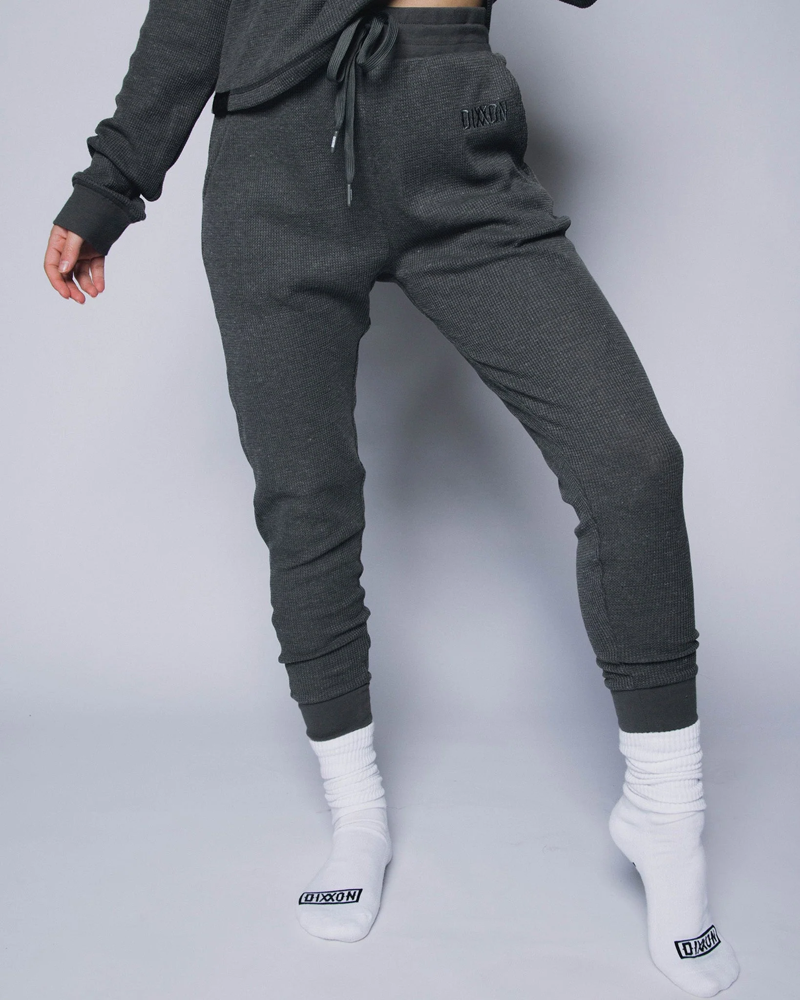 Women's Waffle Knit Joggers - Dark Gray - Image 2