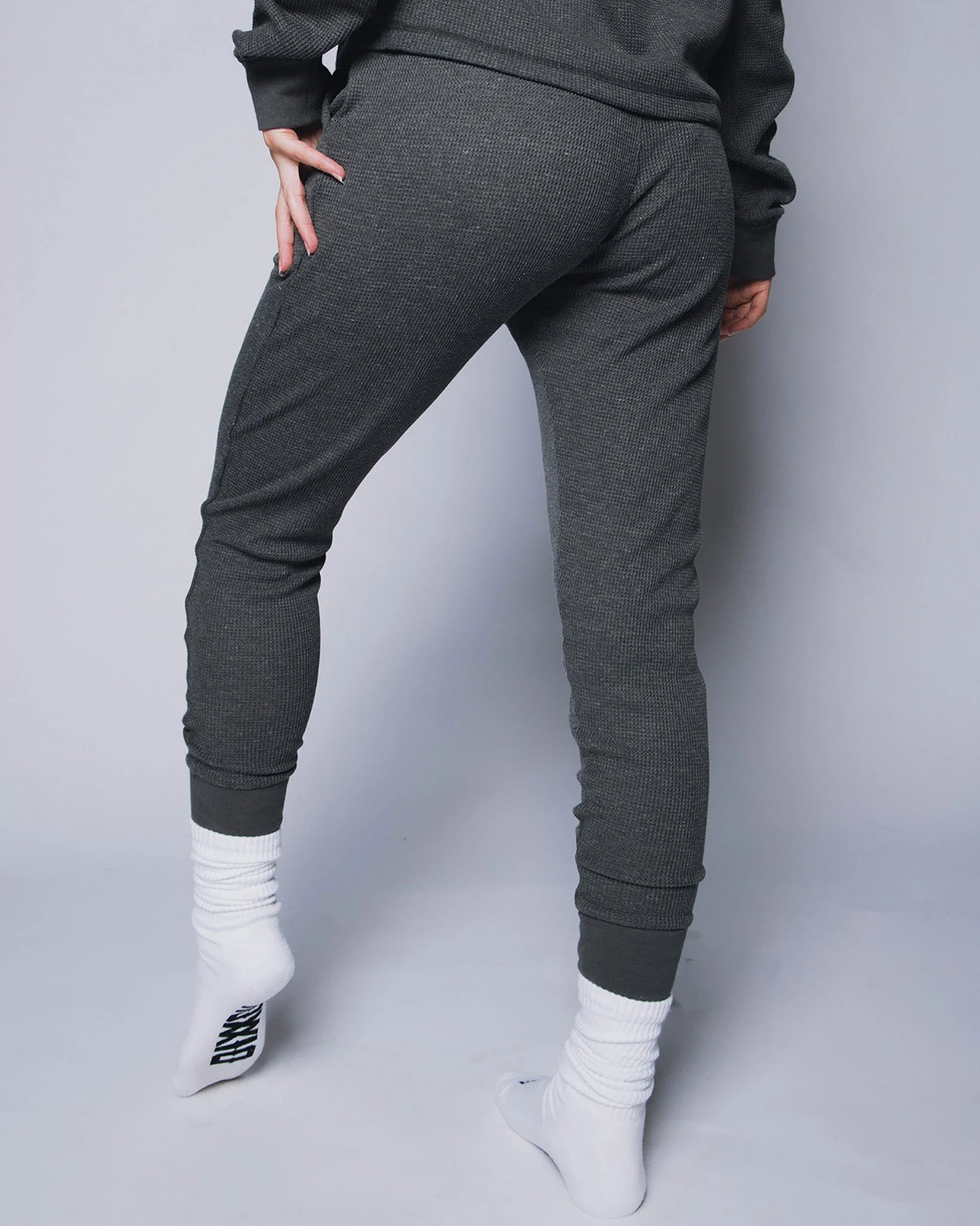 Women's Waffle Knit Joggers - Dark Gray - Image 3