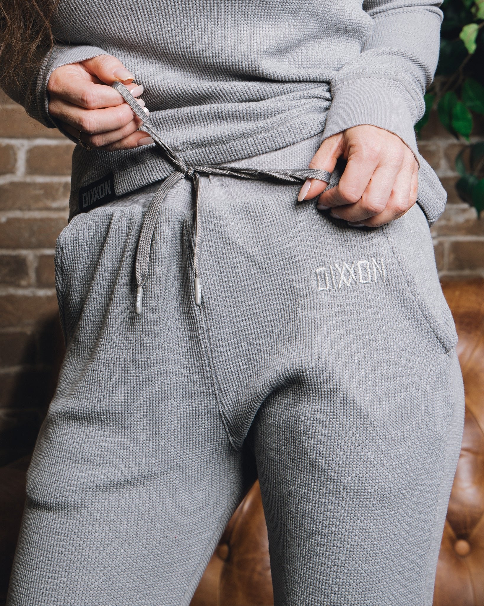 Women's Waffle Knit Joggers - Light Gray - Image 4