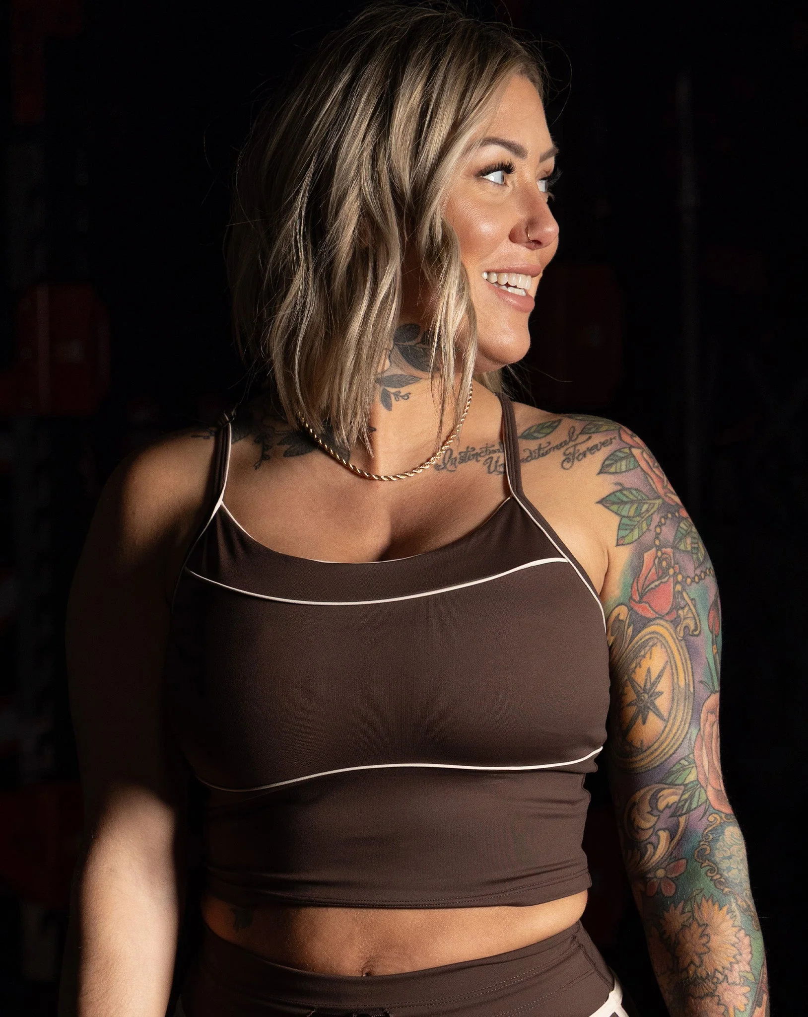 Women's Weekender Crop Top - Brown & Tan - Image 2