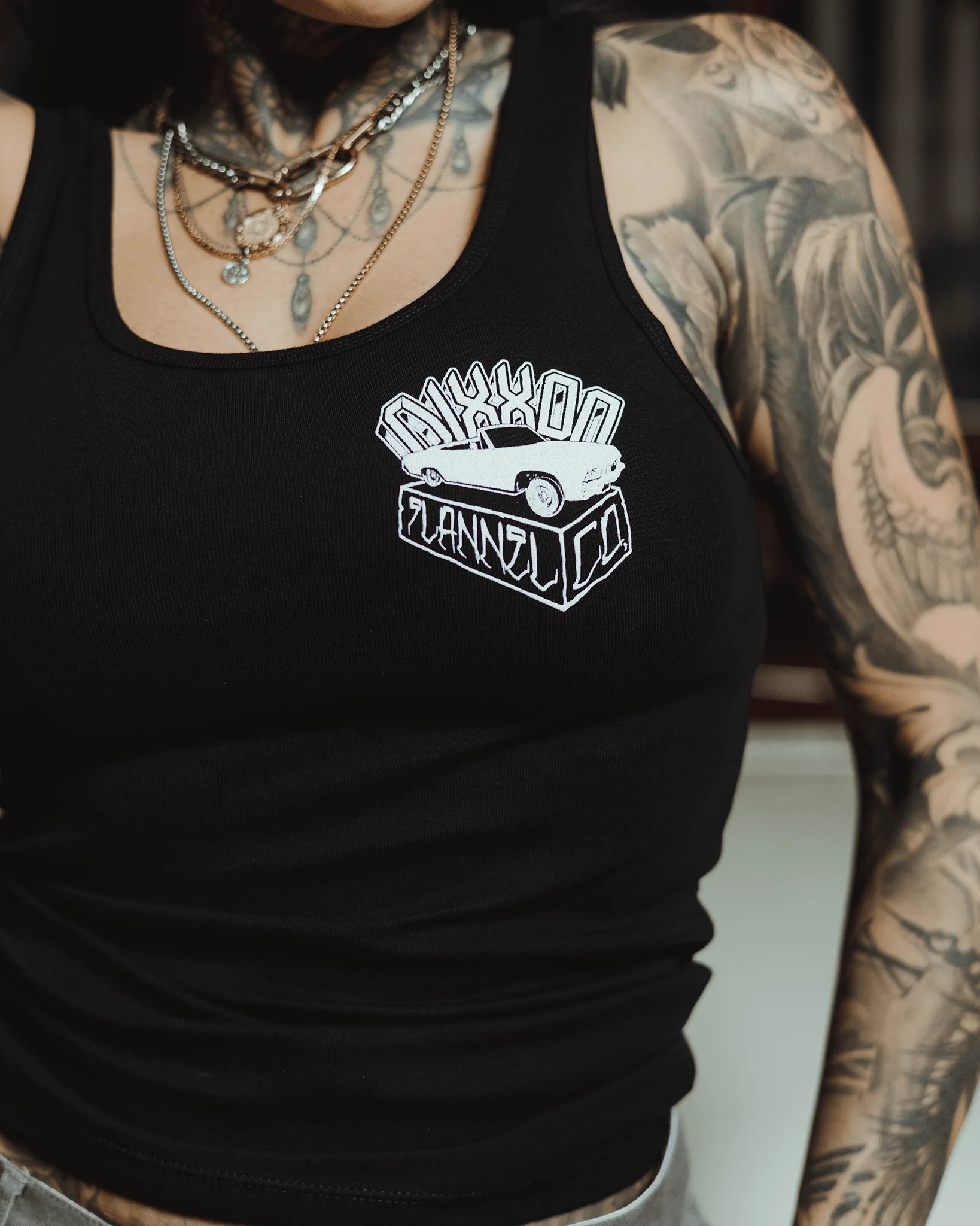 Women's White Block Fitted Tank - Black - Image 2