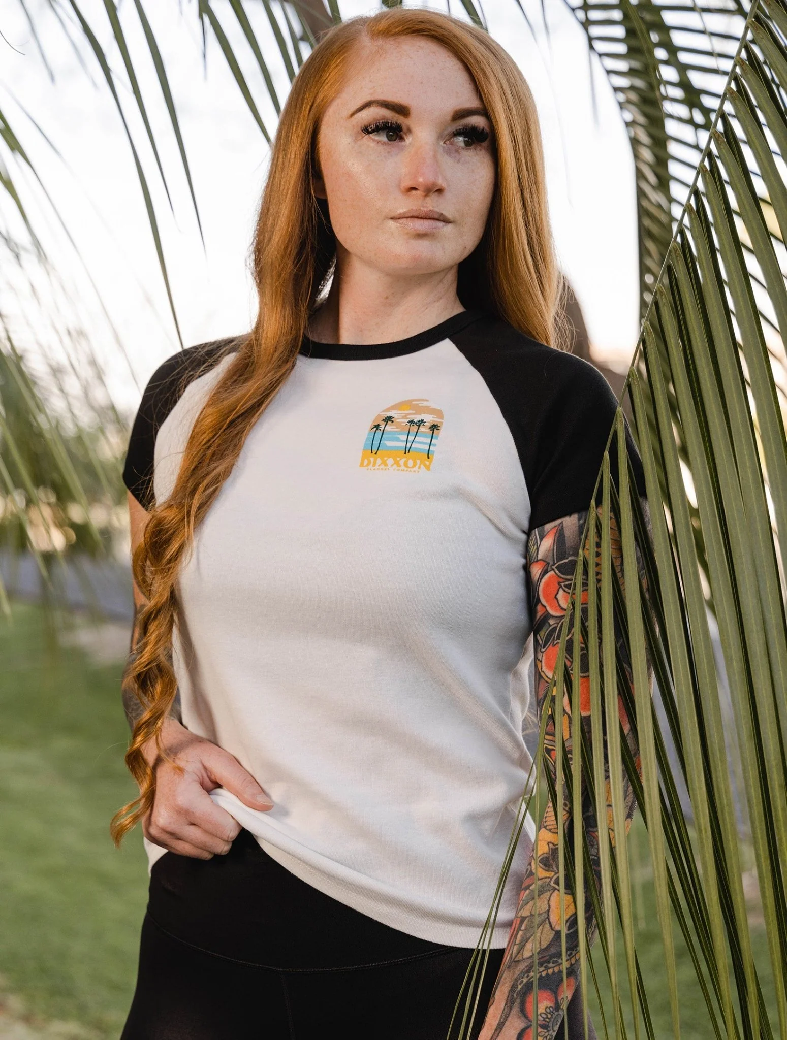 Women's Yellow Ocean Raglan Tee - White & Black - Image 2