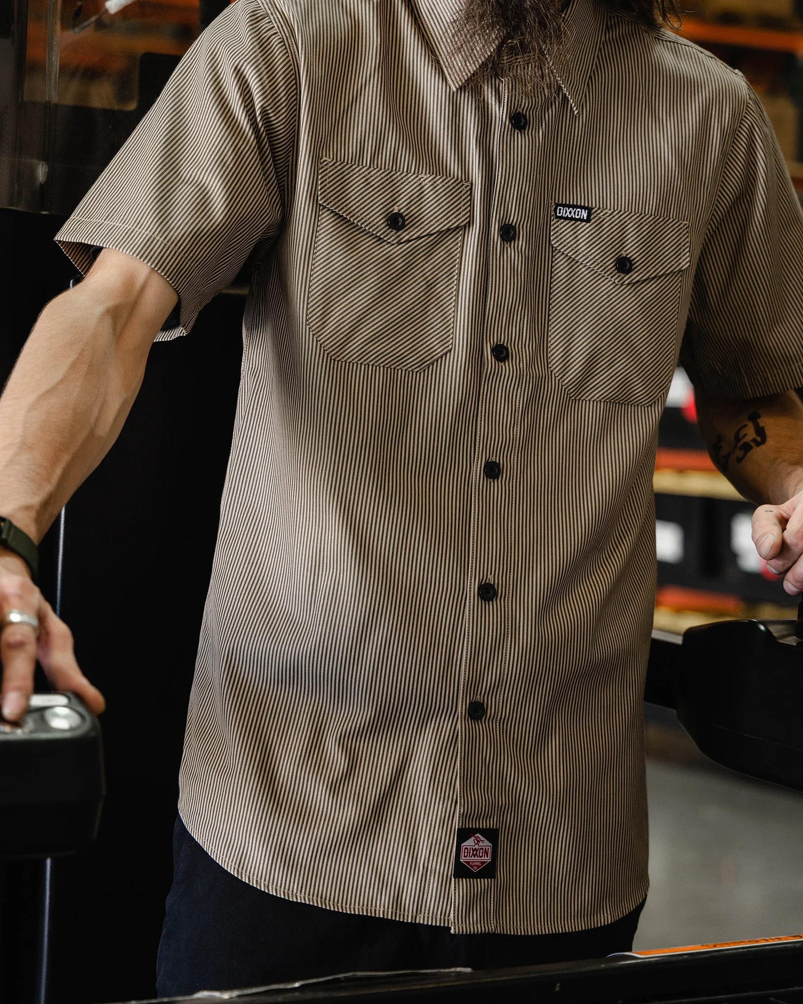 WorkForce Short Sleeve Work Shirt - Khaki & Black - Image 4