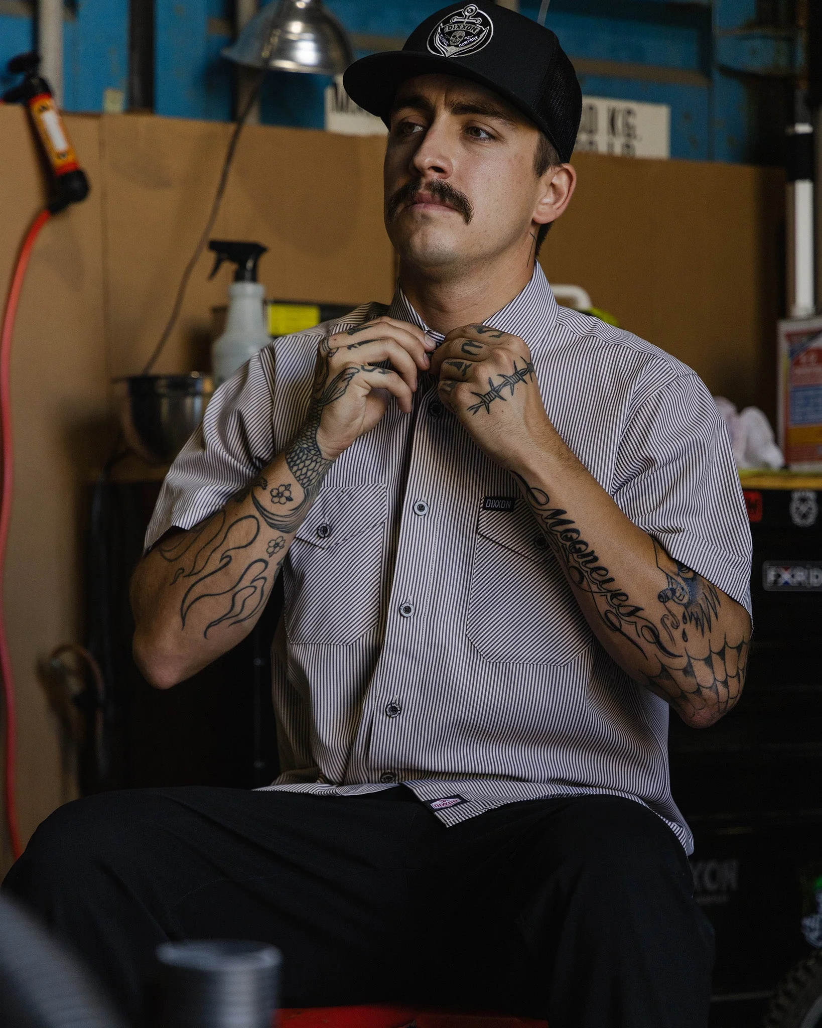 WorkForce Short Sleeve Work Shirt - White & Brown - Image 6