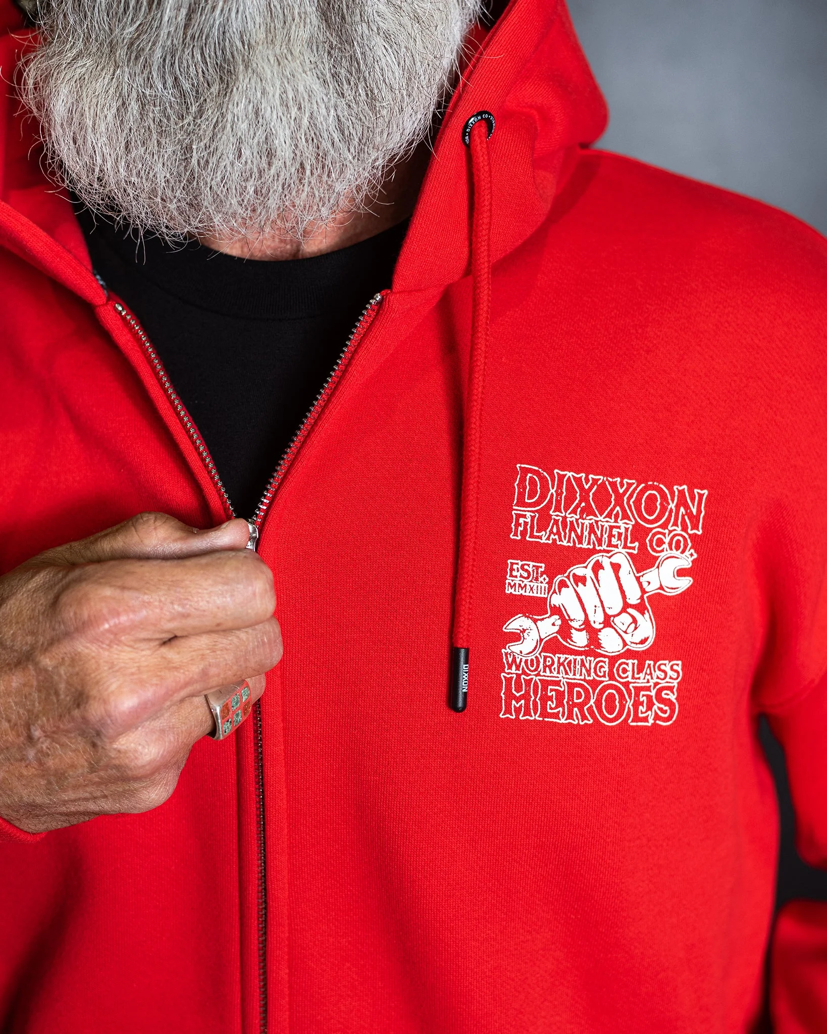 Working Class Fist Zip Up Hoodie - Red - Image 4